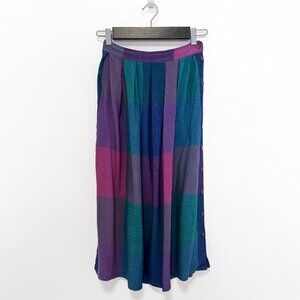 Vintage 70s 80s Multicolor Plaid Midi Skirt Size 9 / XS